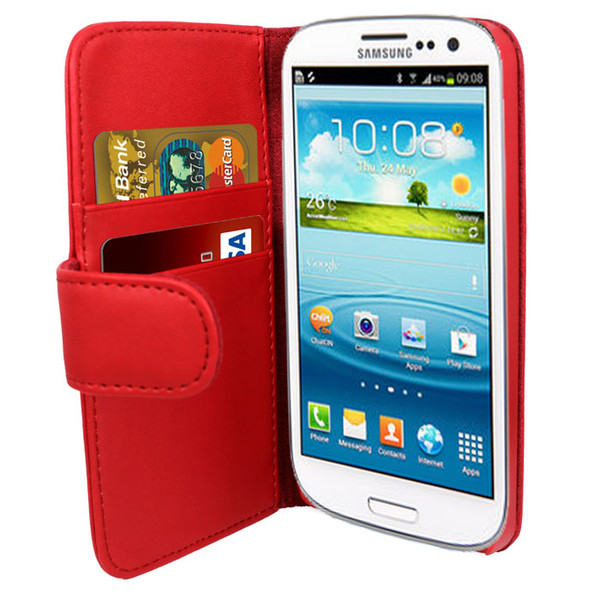 Red PU Leather Wallet with Card Holder for Samsung Galaxy S3