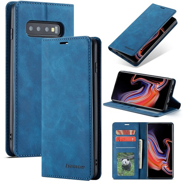 Samsung Galaxy  S10 Plus Blue Leather  Wallet Card Slots Stand Case