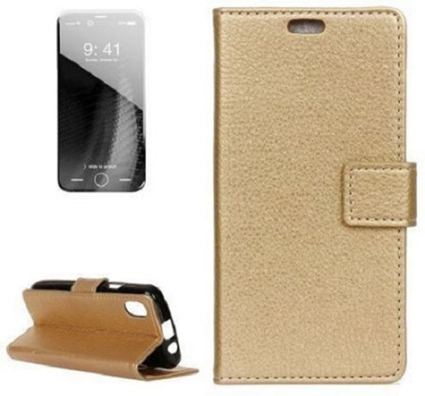 Gold  Leather Flip Wallet  Cover for Apple iPhone  XS