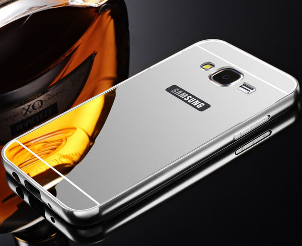 Samsung Galaxy S7 Aluminium Metal Bumper Mirror Hard Back Case - Silver