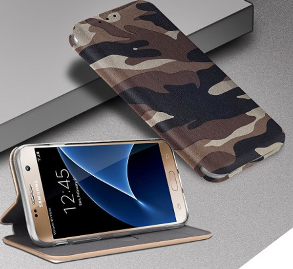 Samsung Galaxy S8 Army Brown Smart Luxury Leather Wallet Case