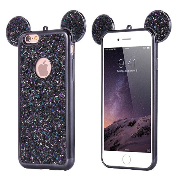 Samsung Galaxy S8 Plus Black Glitter Bling Cute Mickey Ear Phone Case