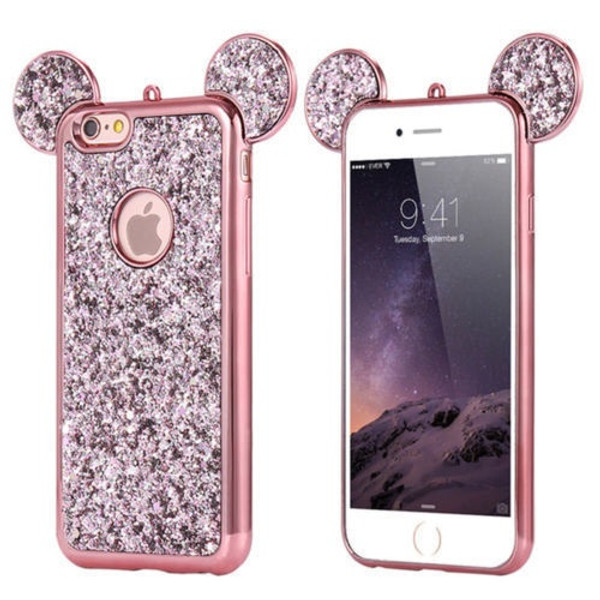 Samsung Galaxy S8 Rose Gold Glitter Bling Cute Mickey Ear Phone Case