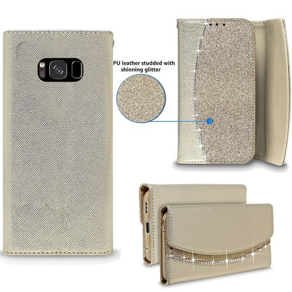 Samsung Galaxy S9 Gold Bling Glitter Sparkly Leather  Case