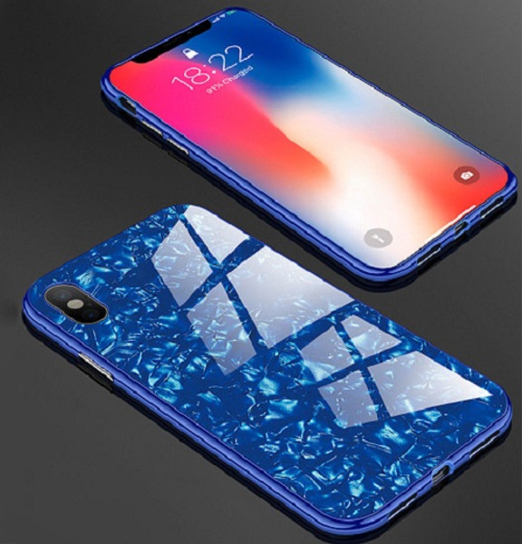 Samsung Galaxy S9 Plus Blue Magnetic Absorption Marble Glass Case