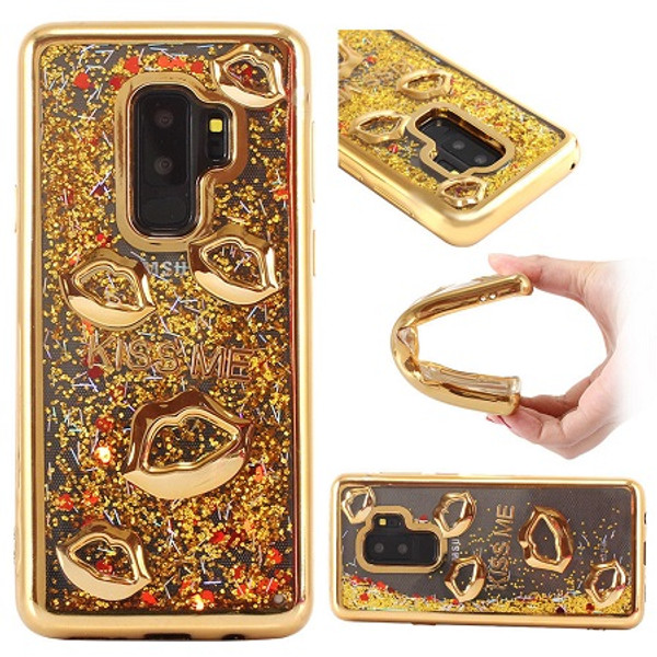 Samsung Galaxy S9 Plus Gold Bling Glitter Quicksand Liquid Soft Case