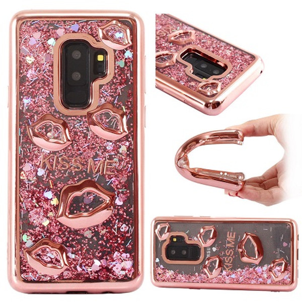 Samsung Galaxy S9 Plus Rose Gold Bling Glitter Quicksand Liquid Soft Case