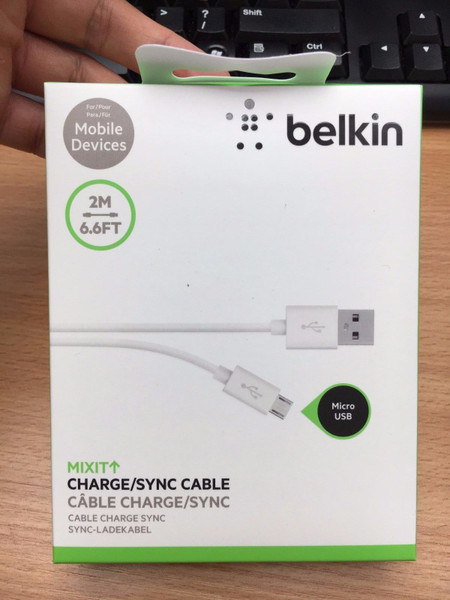 White Genuine Belkin MixIt Micro USB ChargeSync Cable For Android Phone
