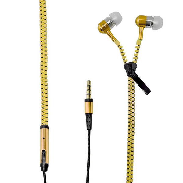 Yellow Stereo Zipper Earphone 3.5mm in Ear Wired Earbuds