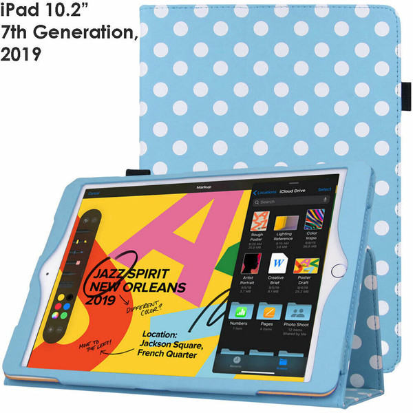 Apple iPad 10.2 (7th Generation) 2019 Blue Polka Smart  Stand Cover
