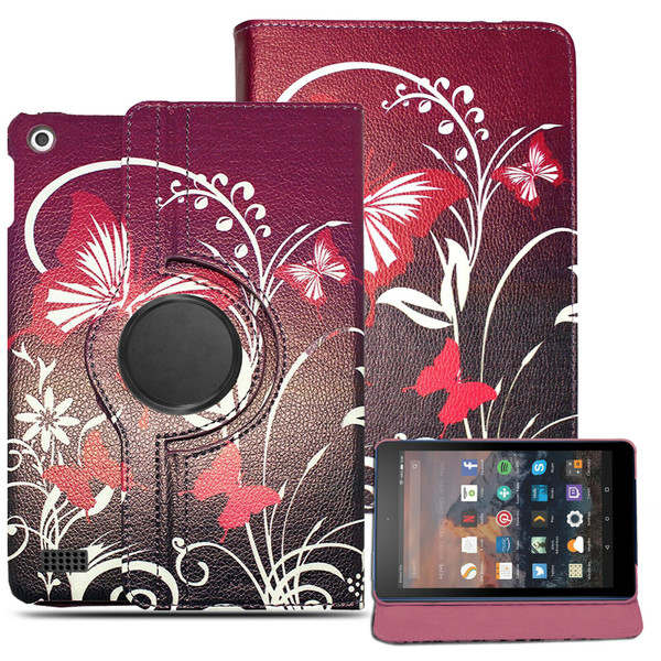 Amazon Kindle fire 7 (2017) 360 Rotating Ultra butterfly on purple case