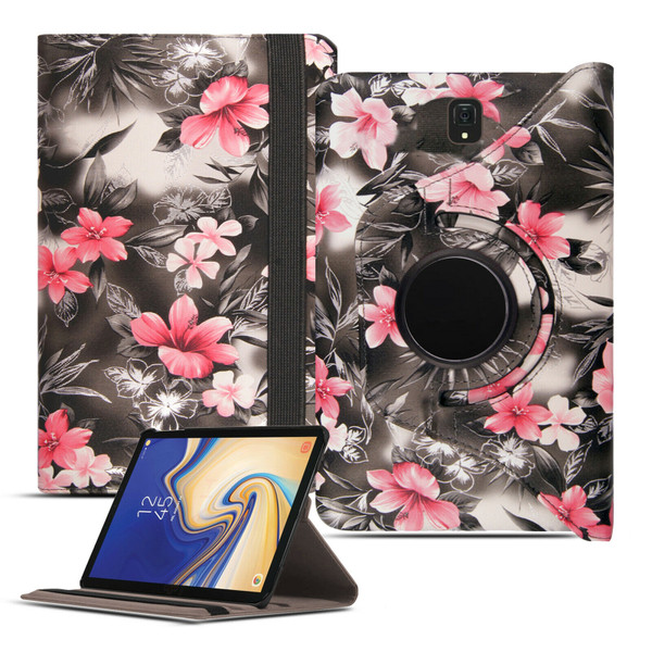 Pink flower on Dark Grey PU Leather 360 Rotating Case for Samsung Galaxy Tab 4 7.0 (T230/T231/T235)