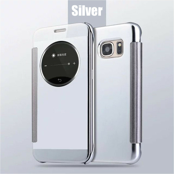 Luxury Leather Smart View Mirror Flip Case Cover For Samsung Galaxy S6  silver