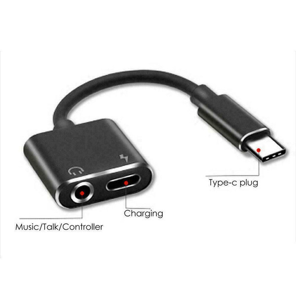 Black Type-C USB Cable Adapter Charge Headphone 3.5mm Jack For All Sony Xperia