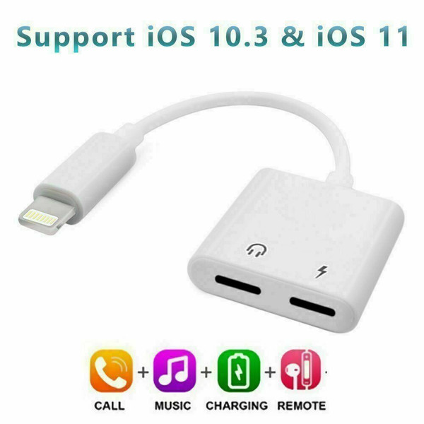 Dual Splitter For iPhone 7 8 7+ 8+ X XS Lightning Cable Charging Adapter Audio