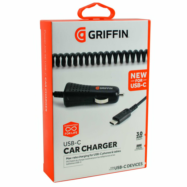 Griffin 3Amp Rapid Fast Coiled In-Car Type C Charger For Galaxy S20/Note10+/S9