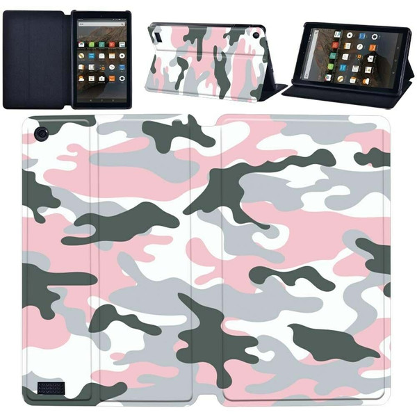 Amazon Kindle Fire HD 10 9th Gen Pink Camouflage  Flip Smart Case Stand Cover