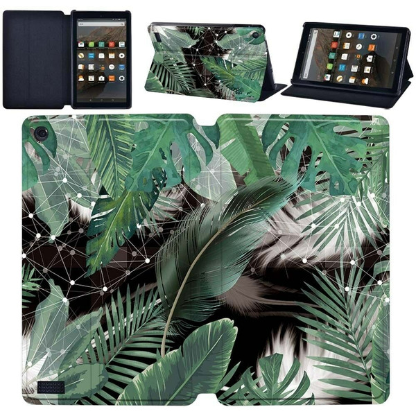 Amazon Kindle Fire HD 10 9th Gen Green feather and Leaf  Flip Smart Case Stand Cover