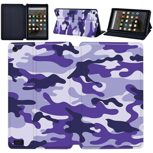 Amazon Kindle Fire HD 10 9th Gen Purple Camouflage  Flip Smart Case Stand Cover