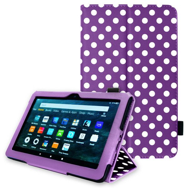 Amazon Kindle Fire HD 10 9th Gen Purple polka Smart Leather Stand Case