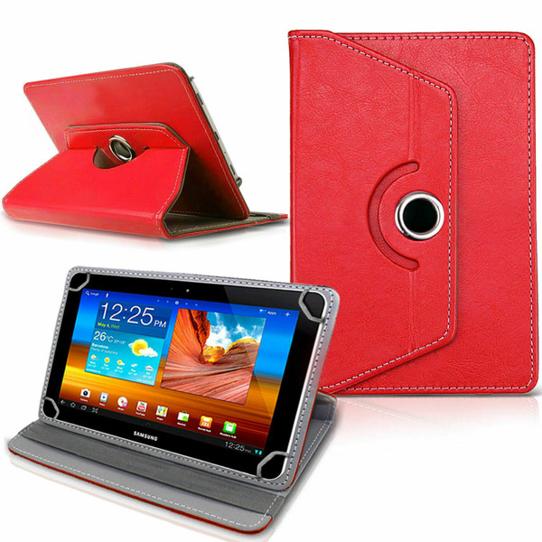 Amazon Kindle Fire HD 10 9th Gen Red Rotating Stand Wallet Leather Case