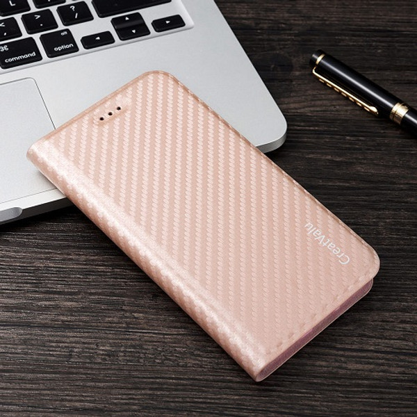 Apple iPhone 8 Plus Magnetic Carbon Leather Flip Case -Rose Gold