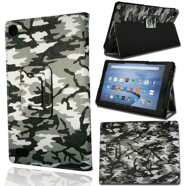 Amazon Kindle Fire HD 7 7th Gen 2017  Army Camouflage With Alexa Smart Leather Stand Cover Case