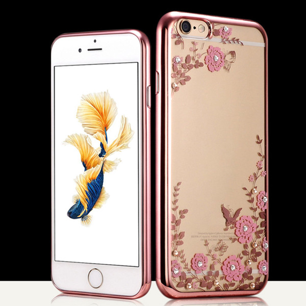Apple Iphone 8 Plus Pink Flower Rose Gold Silicon Case