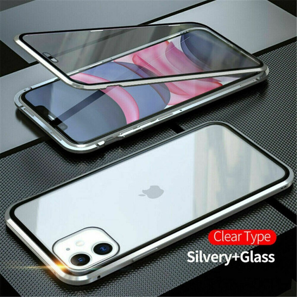 Apple iPhone  12 Pro Max Silver Front + Back Glass Magnetic Metal Case Cover