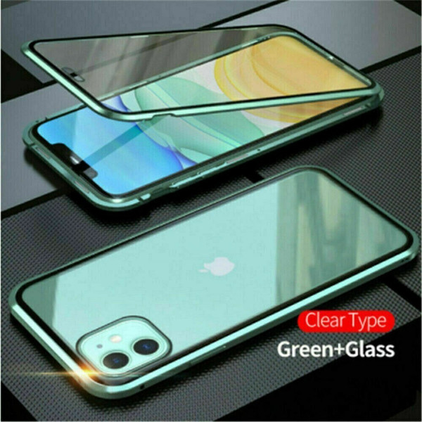 Apple iPhone  12  Green Front + Back Glass Magnetic Metal Case Cover