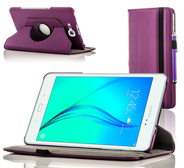 Purple Leather Rotating Smart Case Cover for Samsung Galaxy Tab A 8.0 2015 SM-T350