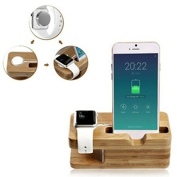 Bamboo Charging Dock Station Charger Holder Stand For iWatch Apple Watch iPhone Bamboo Charging Dock Station Charger Holder Stand For iWatch Apple Watch iPhone