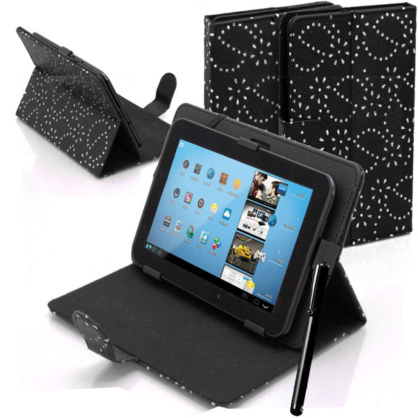 Black Bling Universal Leather Stand Folding Folio Case for Nook HD 7 inch
