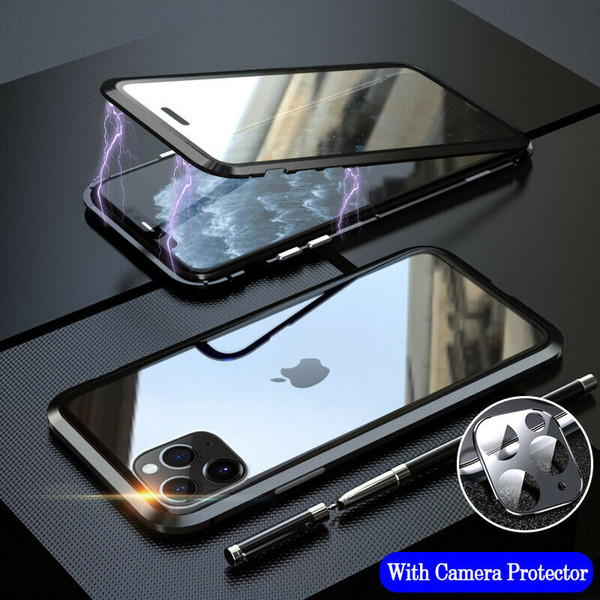 Black 360 Full Body Front Back Glass For iPhone 11 Pro  Magnetic Case Camera Glass