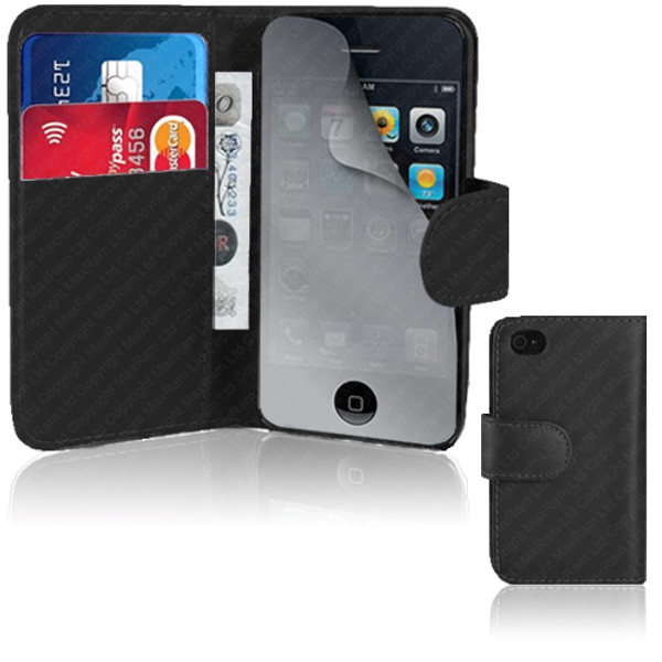 Black PU Leather Wallet with Card Holder for iPhone 5