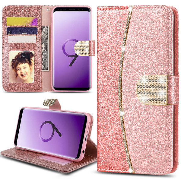 For Samsung S21 plus rose gold  Luxury Bling Glitter Leather Wallet  case