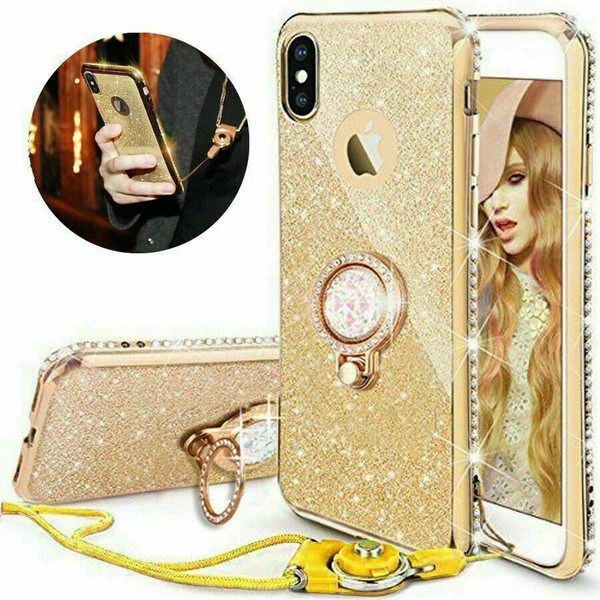 For Samsung S21 ultra gold Bling Diamond Ring Holder Soft Cover Case