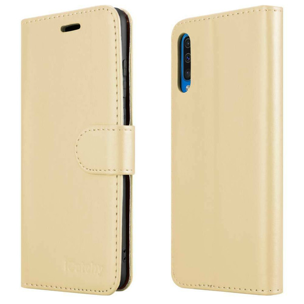 For Samsung Galaxy A50  gold Phone Case Leather Wallet Cover