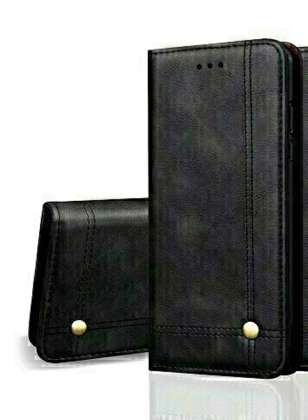 Vintage Real Leather  black Wallet Flip Case For apple iPhone 12 pro