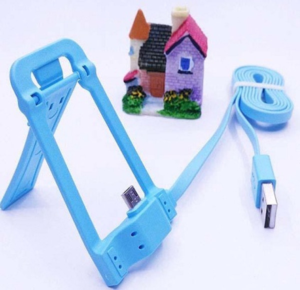 Blue Micro USB Data Sync Charging Cable & Holder for Android Phones