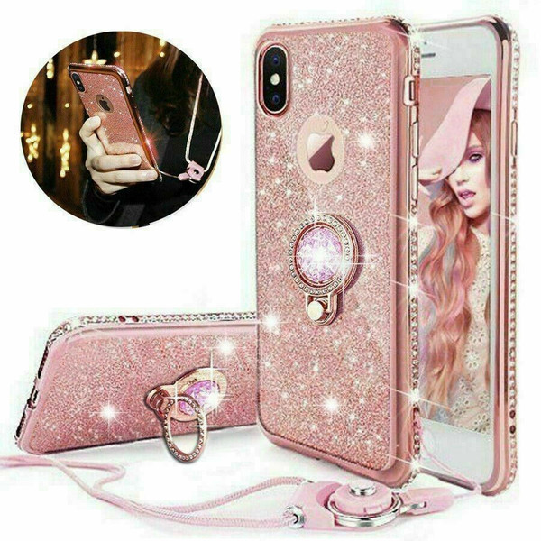 For Samsung galaxy A21s  2020 rose gold  Bling Diamond Ring Holder Soft Cover Case
