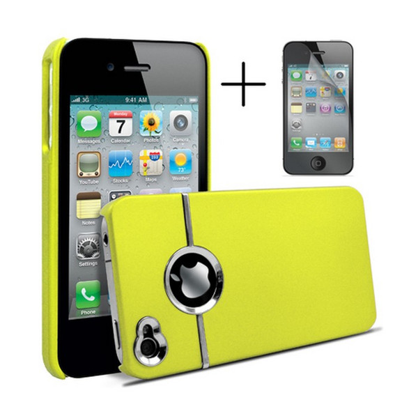 Chrome Series Hard Rubberised Case for iPhone 4/4S + Screen Protector - Yellow