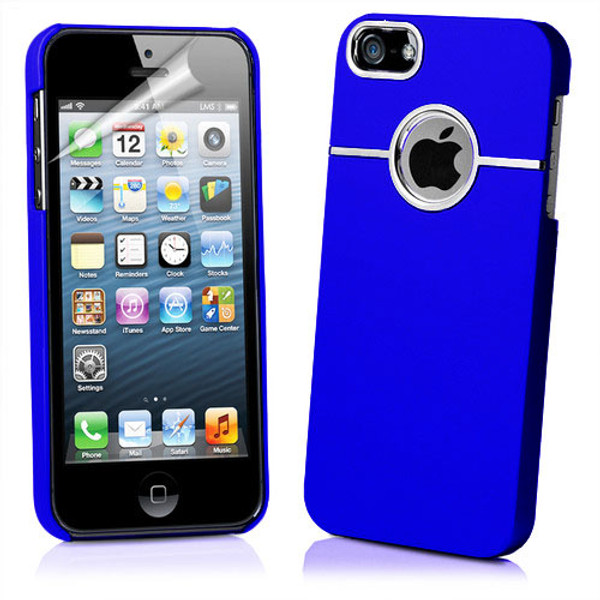 Chrome Series Hard Rubberised Case for iPhone 5 + Screen Protector - Blue