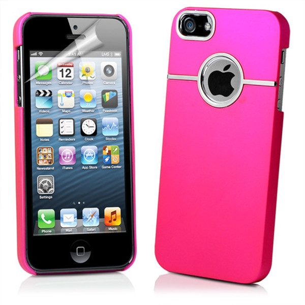 Chrome Series Hard Rubberised Case for iPhone 5 + Screen Protector - Hot Pink