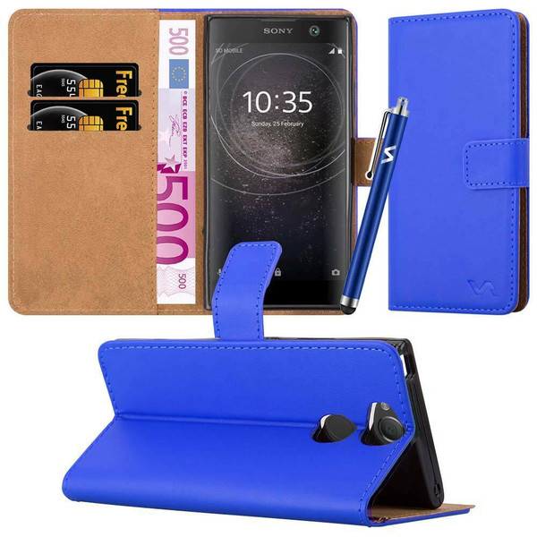 Blue Sony Xperia X 2019 Leather Wallet Book Flip Side Open Case Cover