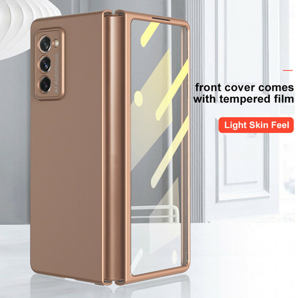 For Samsung Galaxy Z Fold2 5G 360 Shockproof gold Matte PC Tempered Glass Case Cover