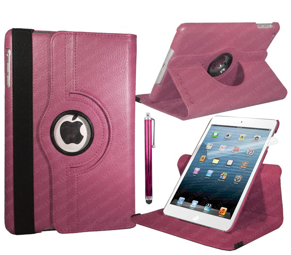 Deep Pink PU Leather 360 Rotating Case for iPad Air 2