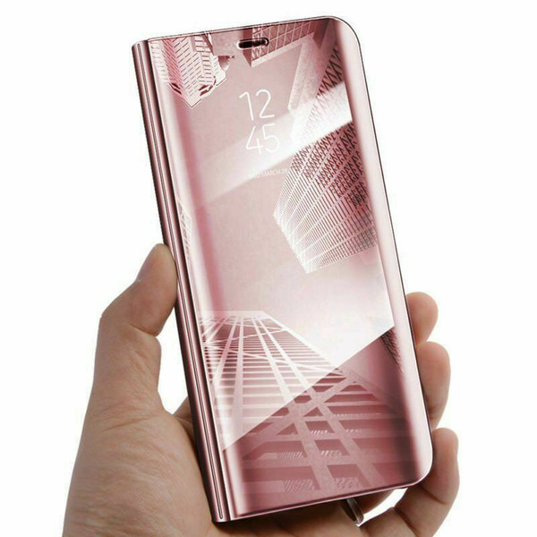 Rose gold Mirror view Flip Stand Phone Case For iPhone 14 pro max