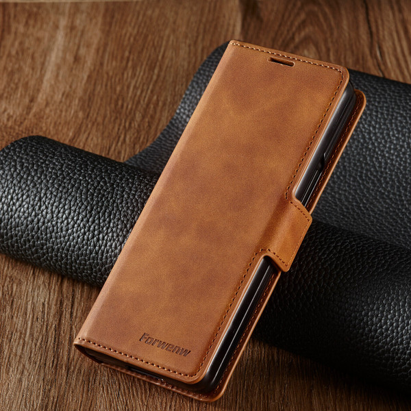 Brown Samsung Galaxy Z Fold4 5G Leather Magnetic Flip Card Wallet Phone Case