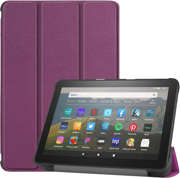 Amazon Kindle Fire HD 8/HD 8Plus 2022 purple tri Leather Smart Stand Flip Cover